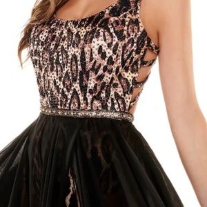 Rachel Allan Leopard Print Bodysuit Gown